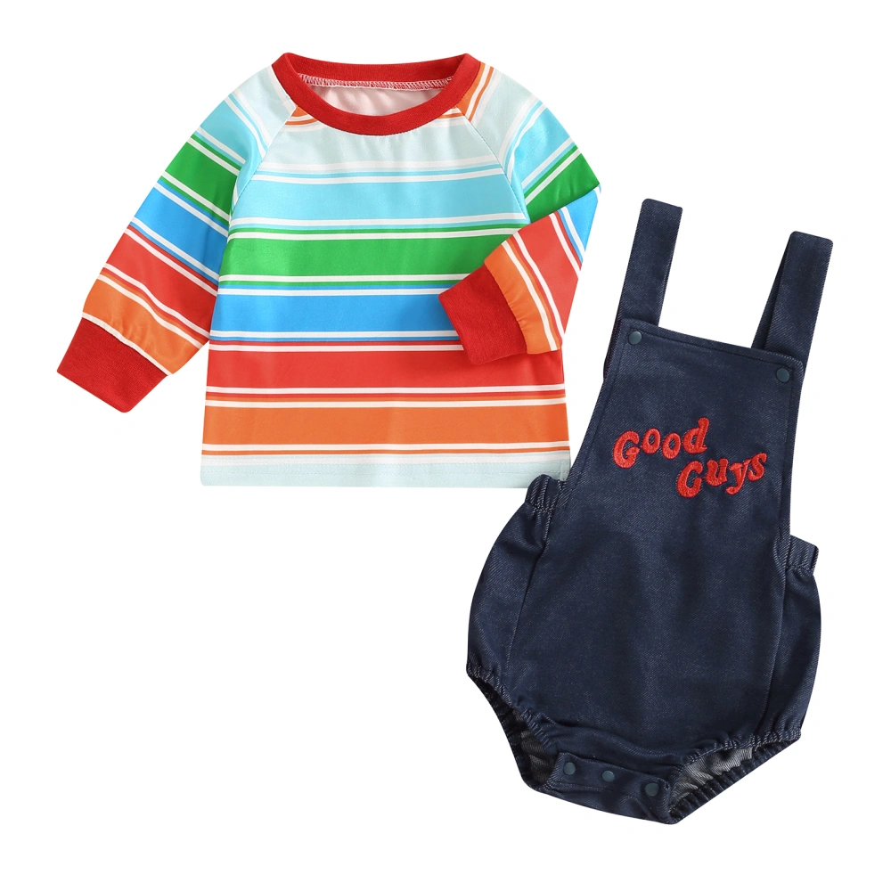 Girls 2 Piece Outfit Long Sleeve Tops and Overalls Shorts Romper