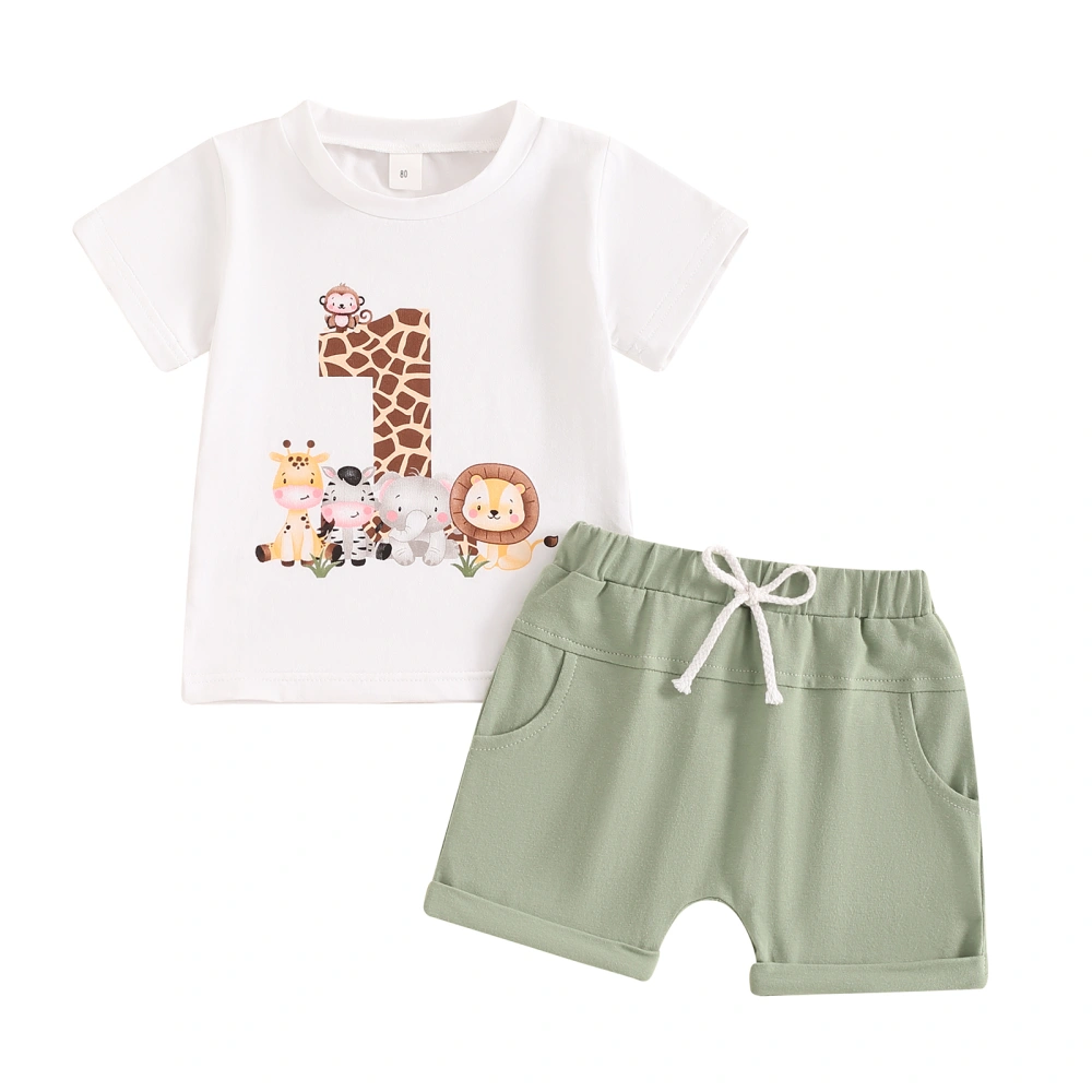 Baby Boy 1st Birthday Outfit Animal Print Short Sleeve Tops Shorts