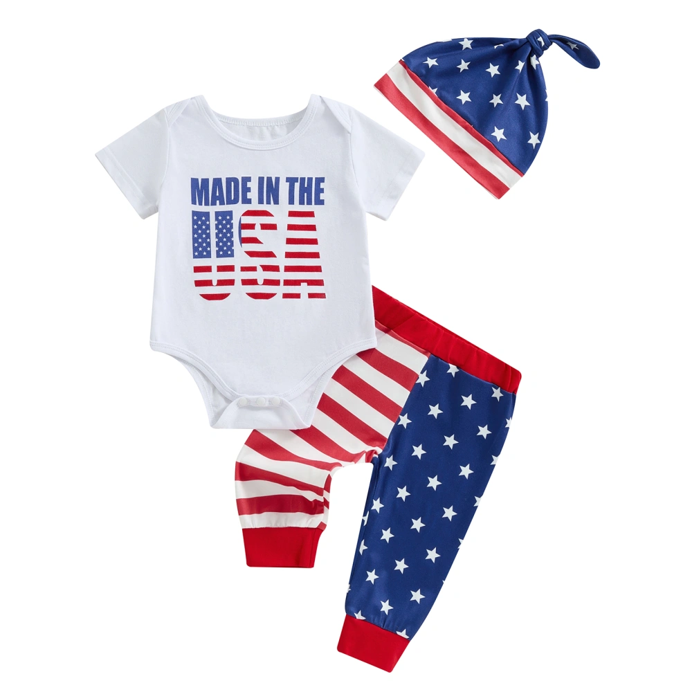 Baby Sets Letter Print Romper Star Stripe Print Pants Hat Sets