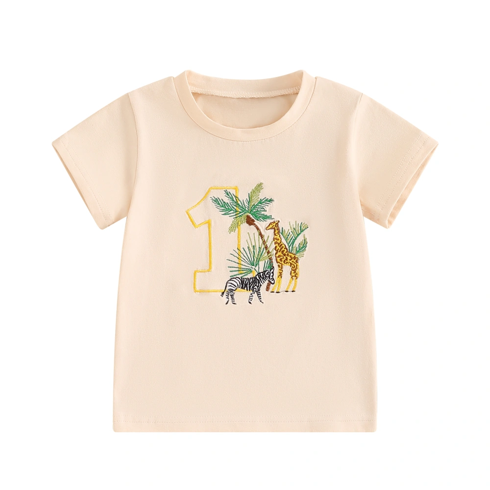 Boy Birthday T-Shirt Animal Number Embroidery Short Sleeve Tops 