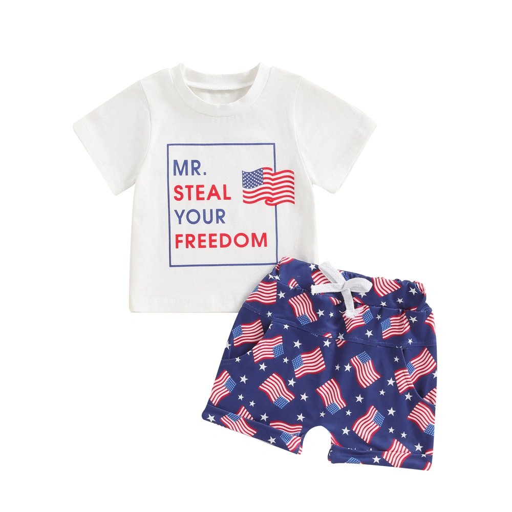 4th of July Toddler Boys Outfits Letter Print T-Shirts Flag Shorts