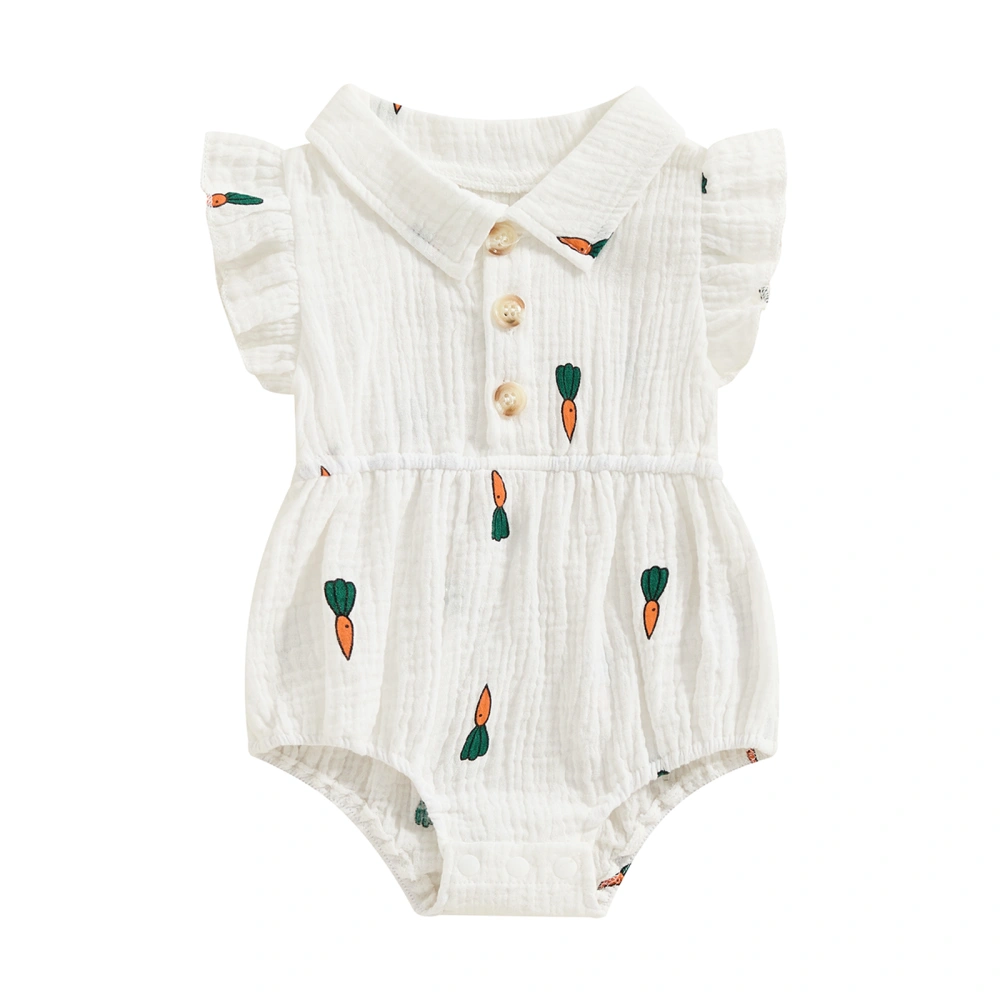 Baby Girl Summer Romper Fly Sleeve Carrot Print Button Front Bodysuit