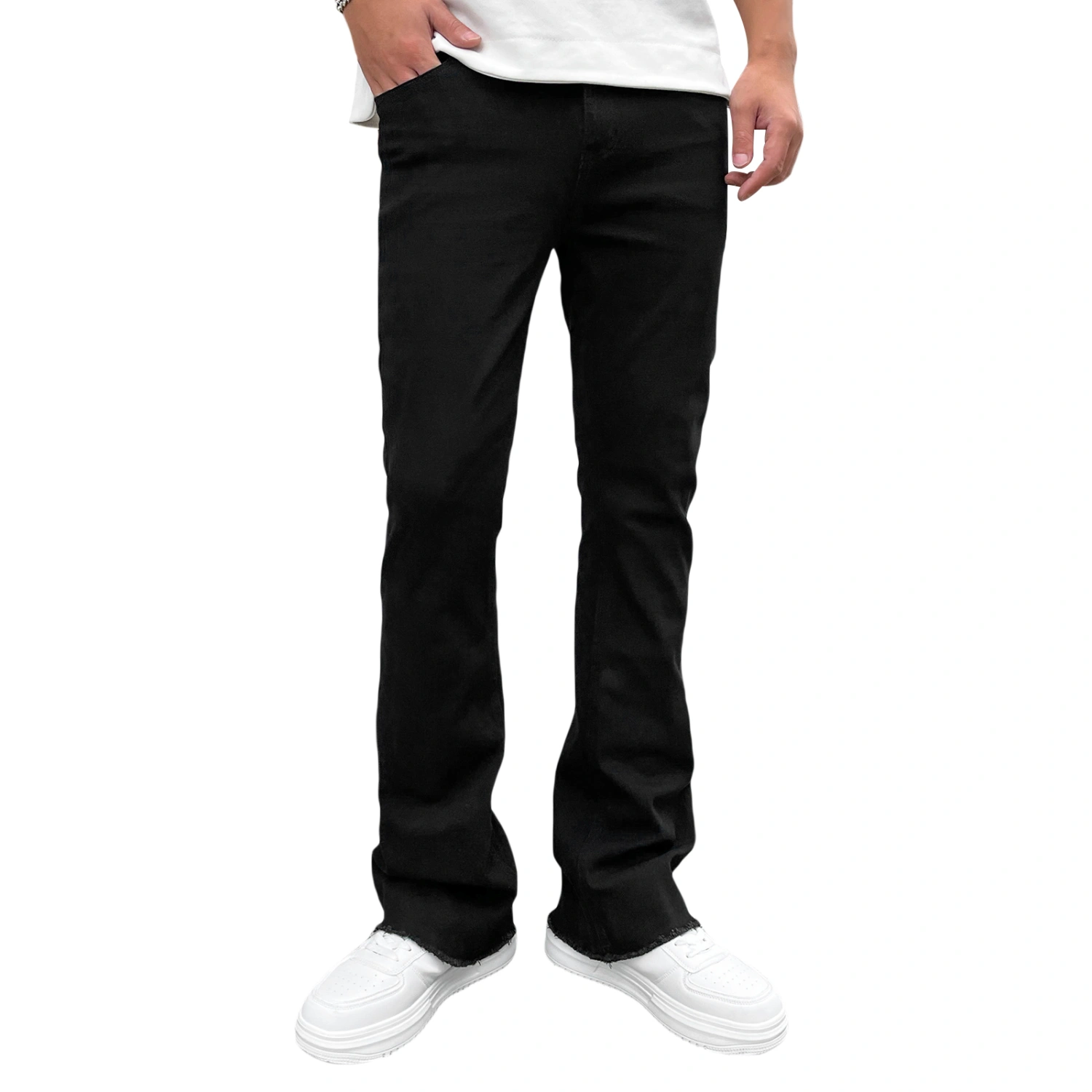 Men Flare Jeans Vintage Skinny Stretchy Slim Fit Casual Pants Trousers