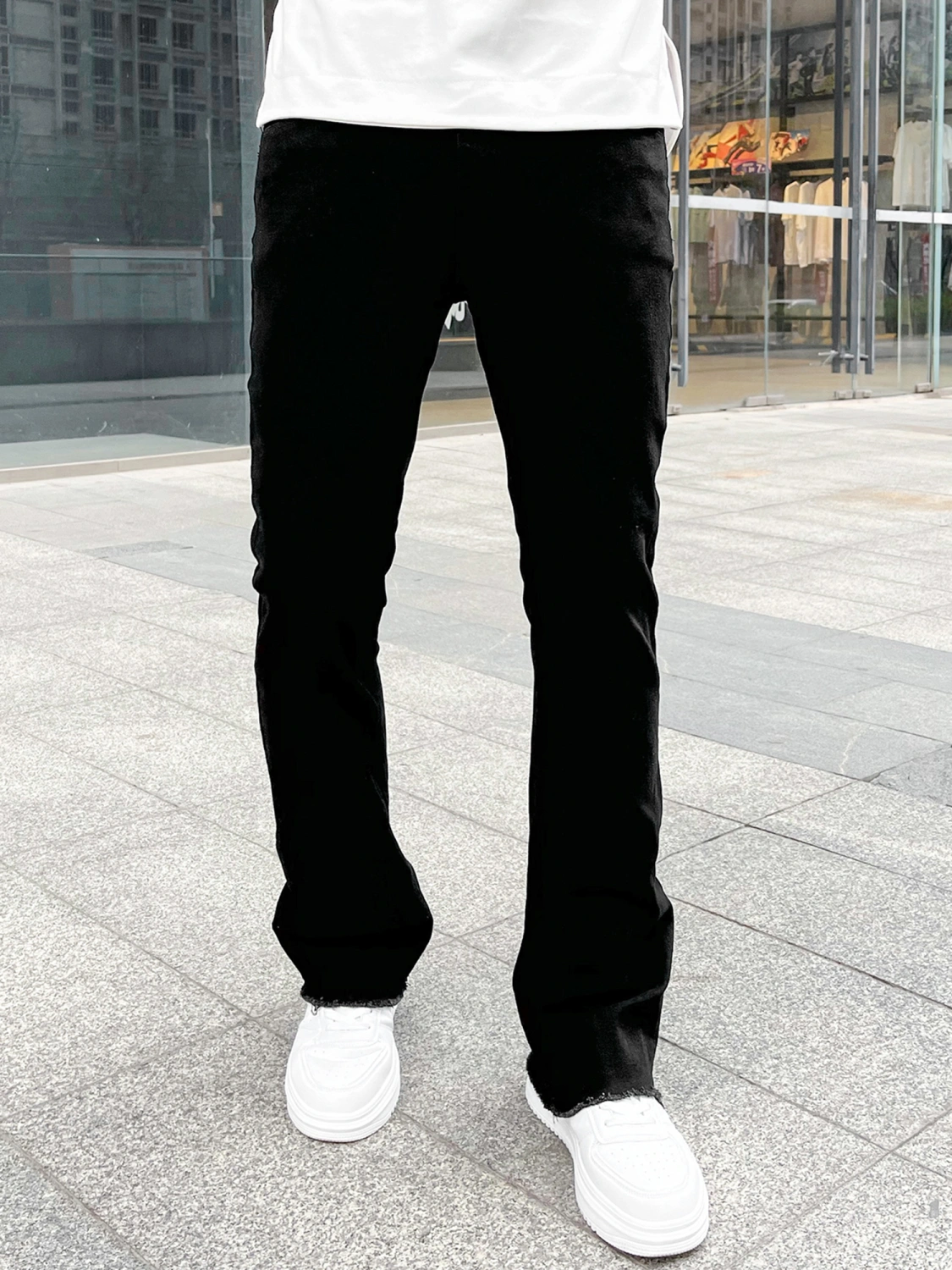 Men Flare Jeans Vintage Skinny Stretchy Slim Fit Casual Pants Trousers