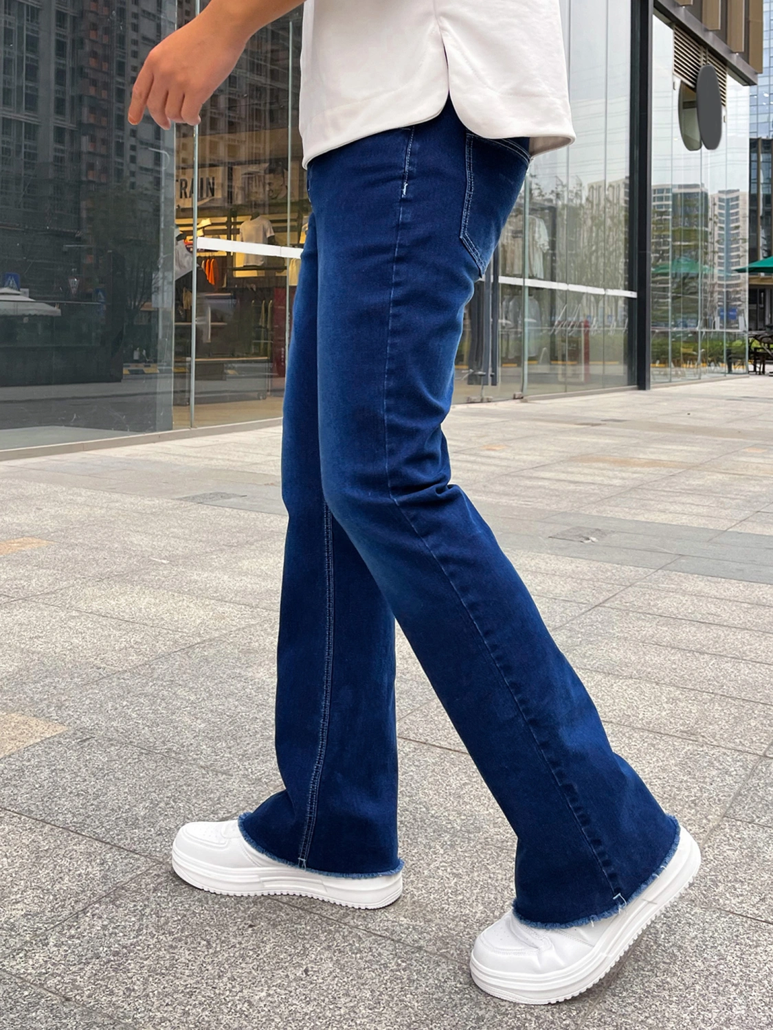 Men Flare Jeans Vintage Skinny Stretchy Slim Fit Casual Pants Trousers