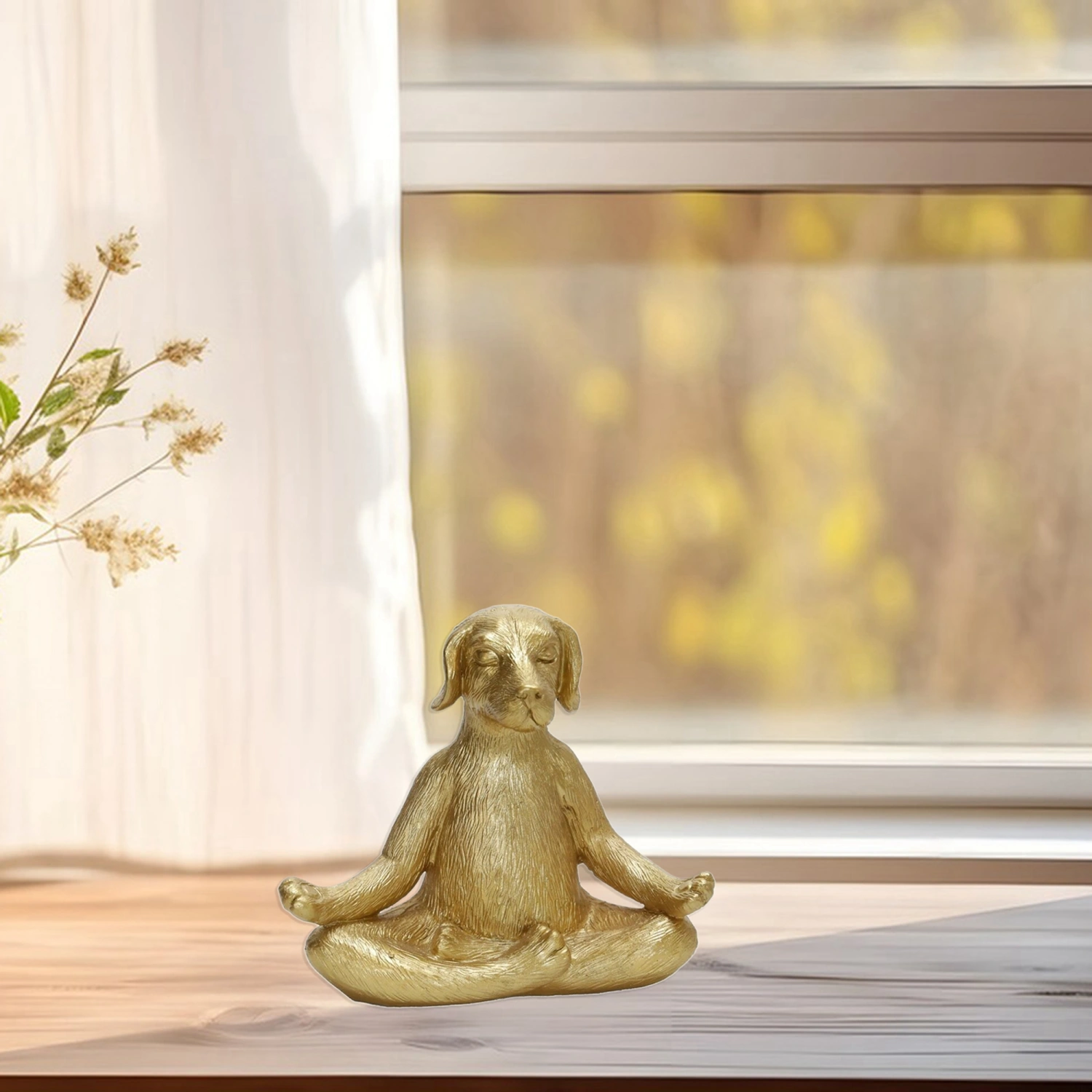 Funny Dog Statue, Resin Sculpture Meditation Yoga Dog Desktop Decor