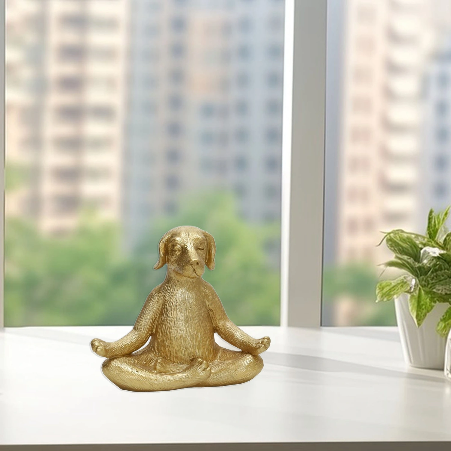Funny Dog Statue, Resin Sculpture Meditation Yoga Dog Desktop Decor