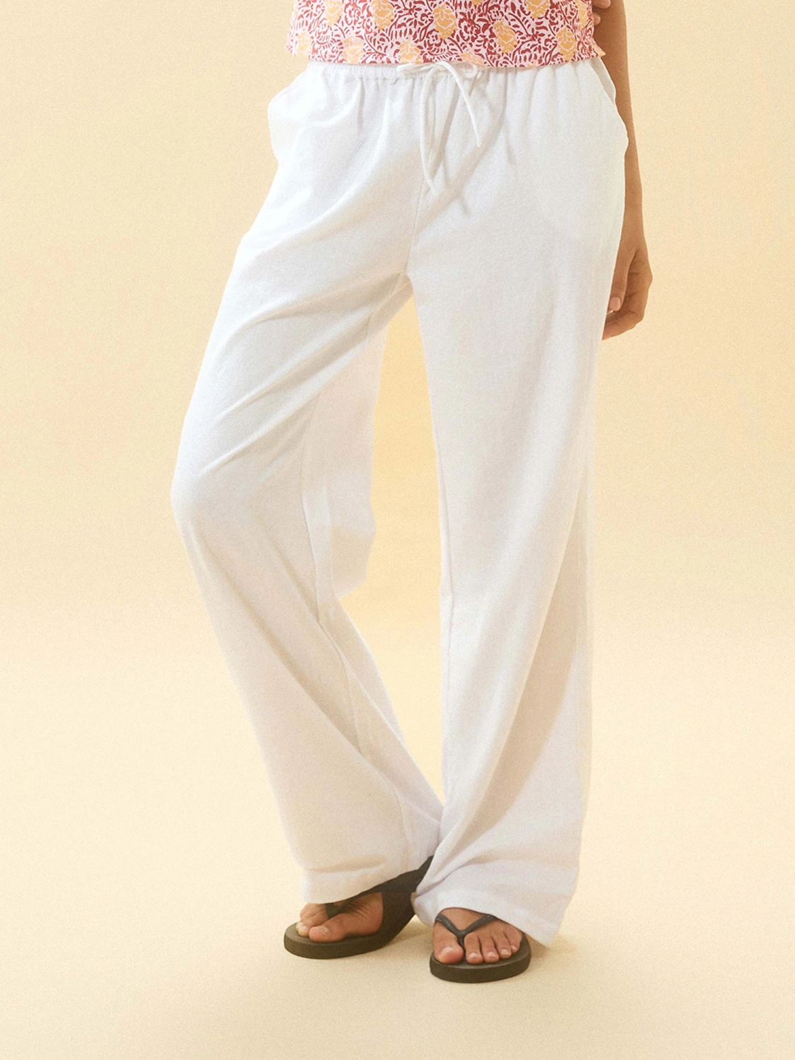 Women Wide Leg Pants Drawstring Elastic Waist Plaid/Solid Color Pants
