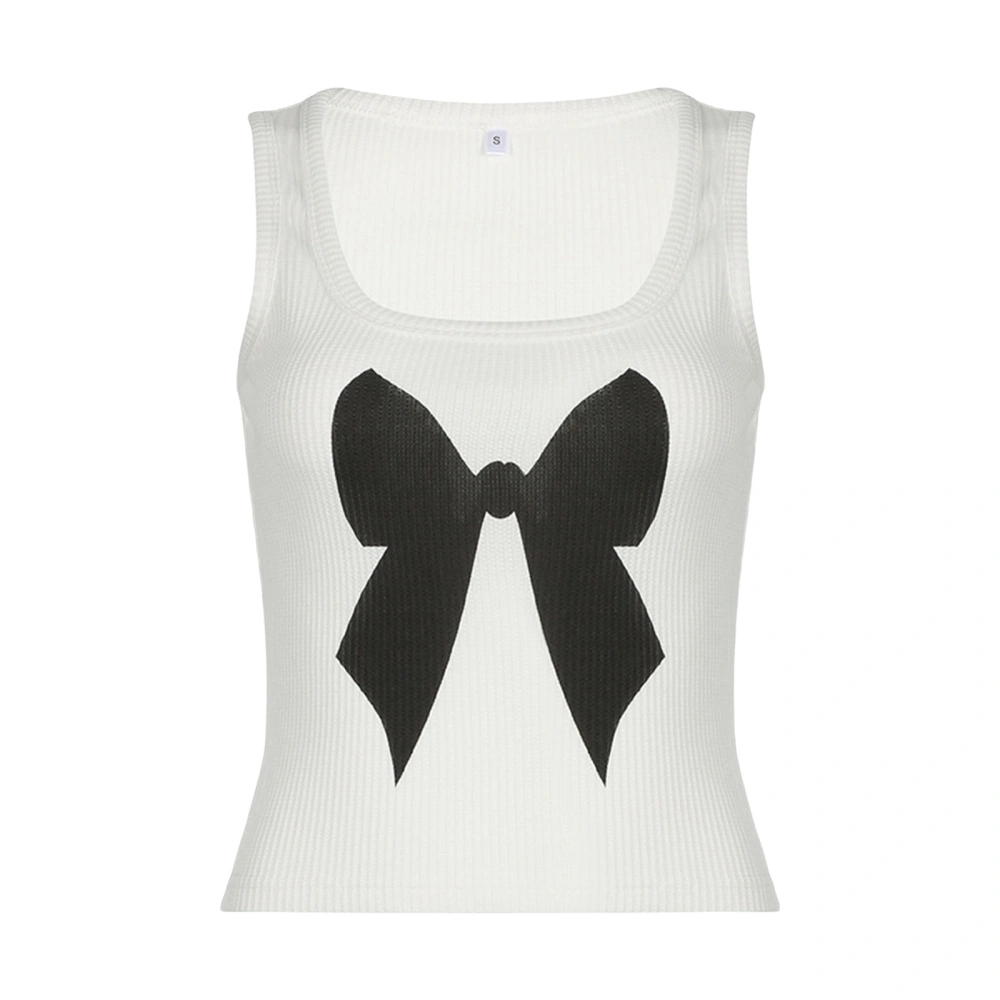 Women Cute Tank Tops Summer Bow Print Basic Vest Sleeveless Shirt