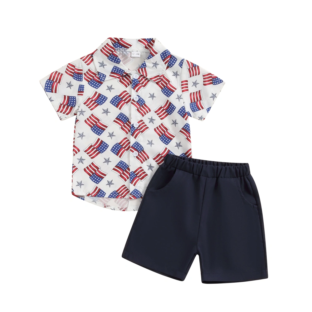 Boy 4th of July Outfit America Flag Print Short Sleeve Shirt Shorts