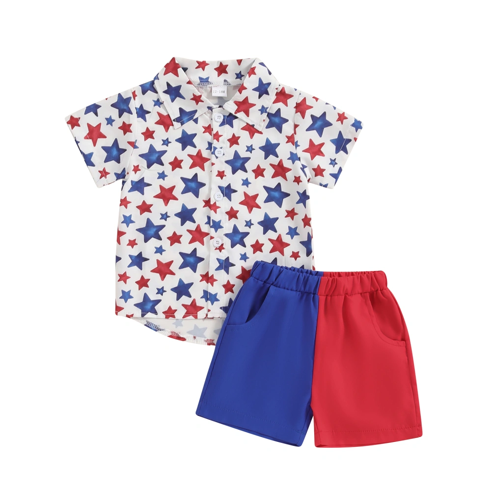 Boys Shorts Set, Short Sleeve Stars Print Shirt Contrast Color Shorts