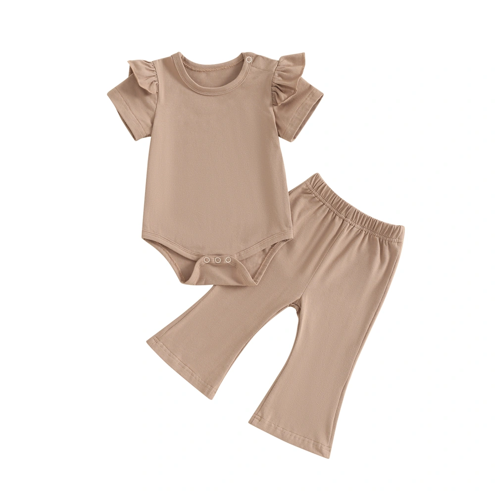 Baby Girl Pants Outfit Solid Color Short Sleeve Romper Flare Trousers