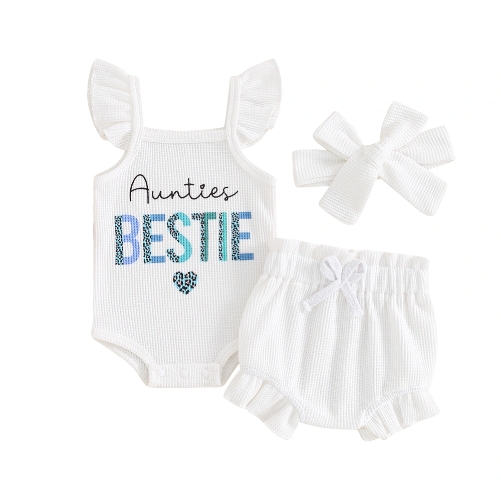 Baby Girls Shorts Set, Fly Sleeve Letters Print Romper Shorts Hairband