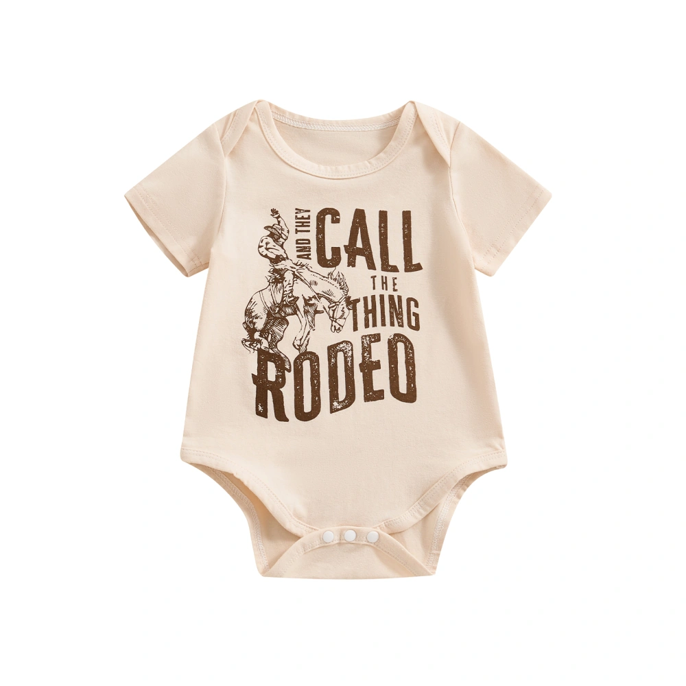 Baby Girls Boys Western Romper Letter Print Short Sleeve Jumpsuit 