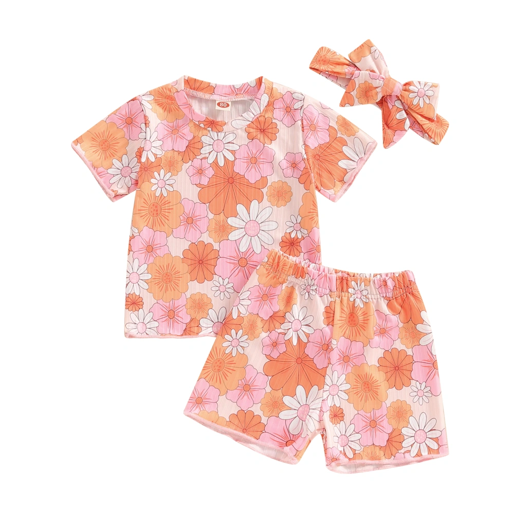 Baby Girls Summer Outfits Floral T-Shirt and Shorts Cute Headband Set