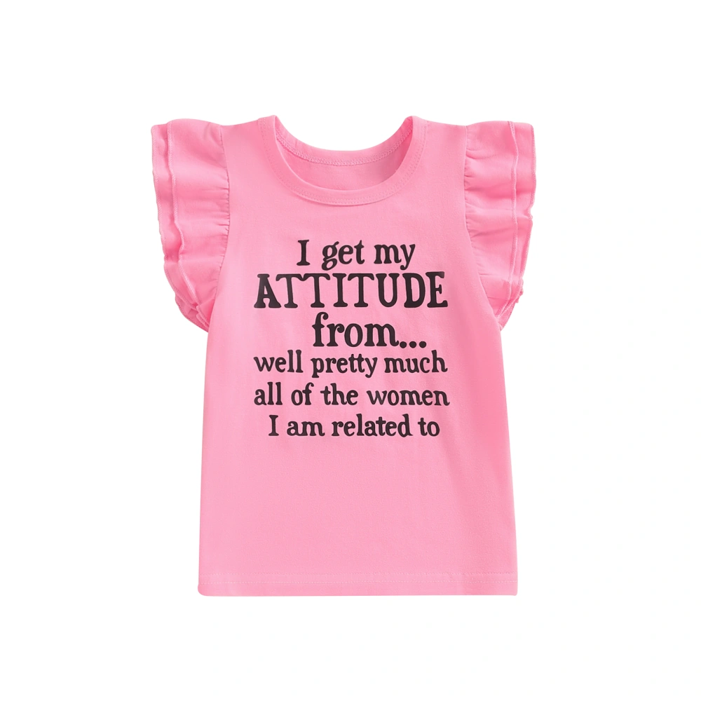 Kids Girls Cute T-Shirts Letter Print Ruffles Round Neck Tops Pullover