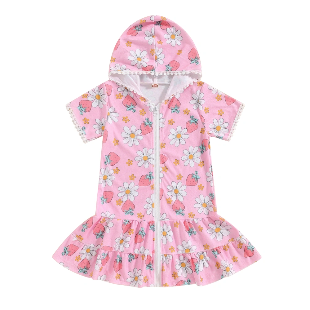 Toddler Girl Swim Cover Up Short Sleeve Floral Zip Up Beach Cover-up