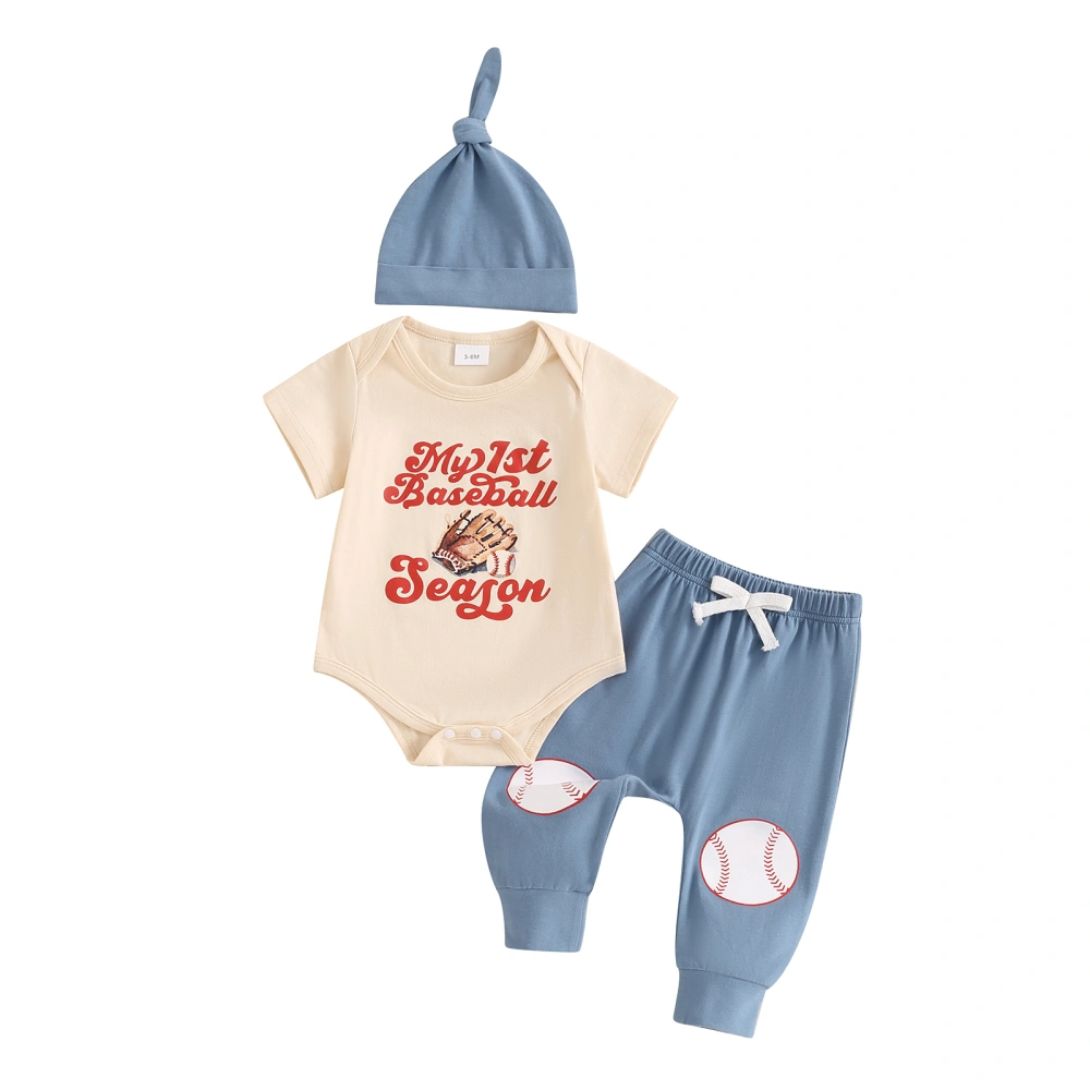 Baby Boys Outfit Letters Print Short Sleeve Romper Baseball Pants Hat