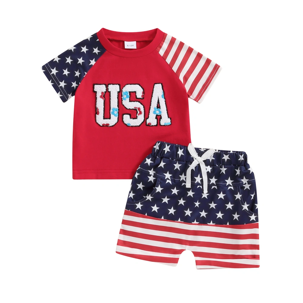 Baby Boy Girl Independence Day Set, Short Sleeve Tops Striped Shorts 