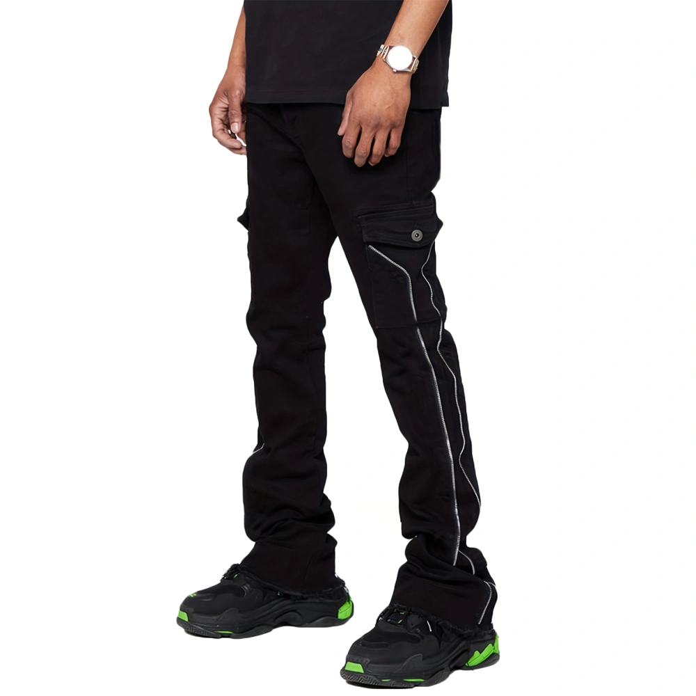 Men's Cargo Jeans Tight Fitted Straight Leg Stacked Long Pants