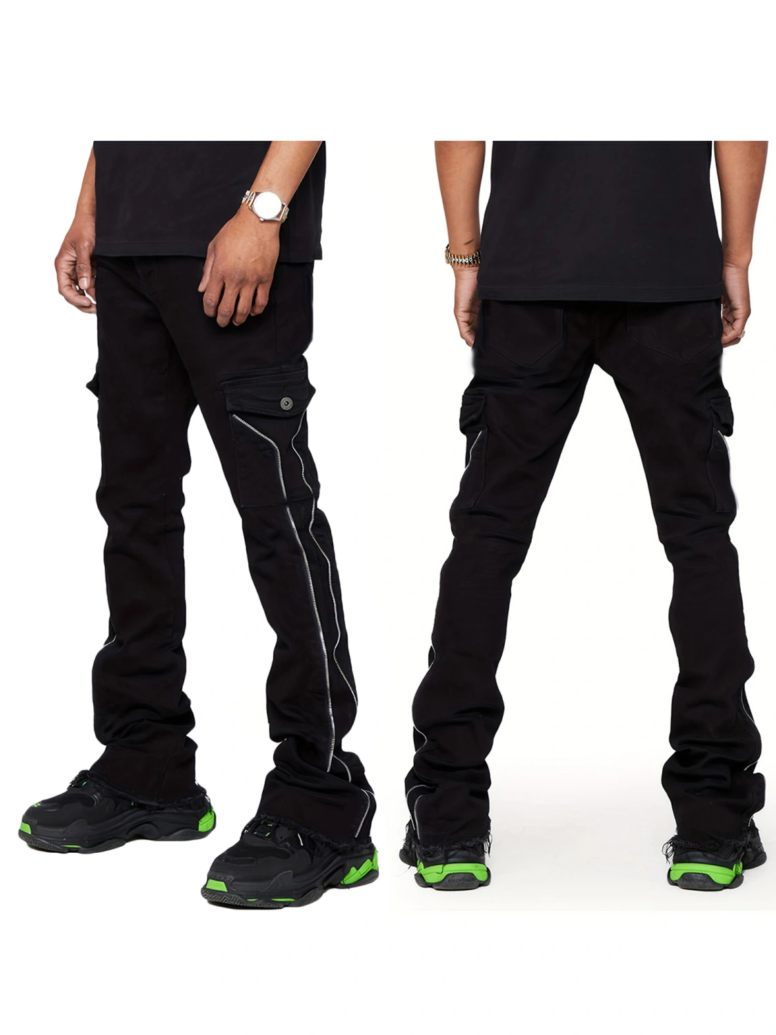 Men's Cargo Jeans Tight Fitted Straight Leg Stacked Long Pants