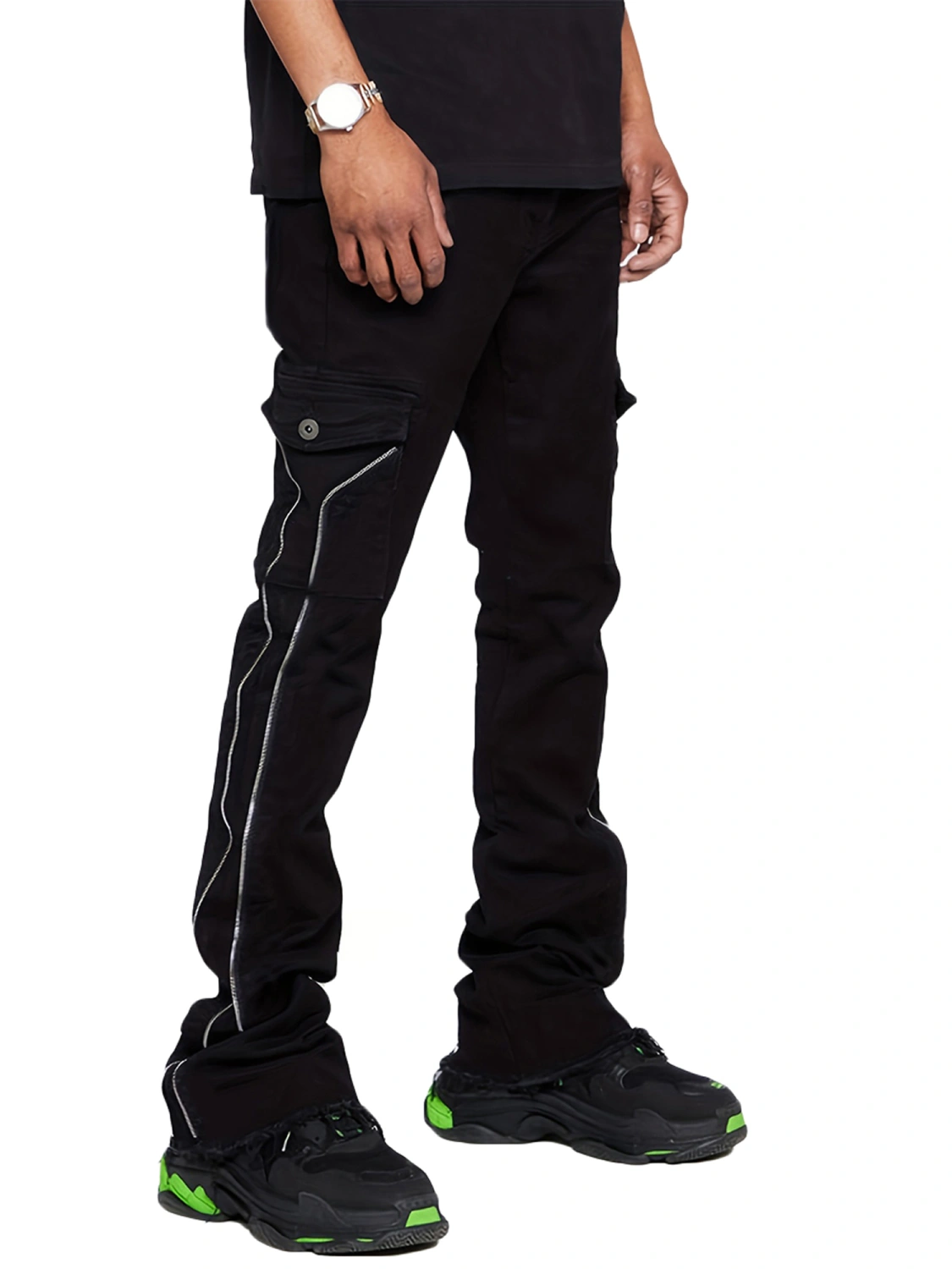 Men's Cargo Jeans Tight Fitted Straight Leg Stacked Long Pants