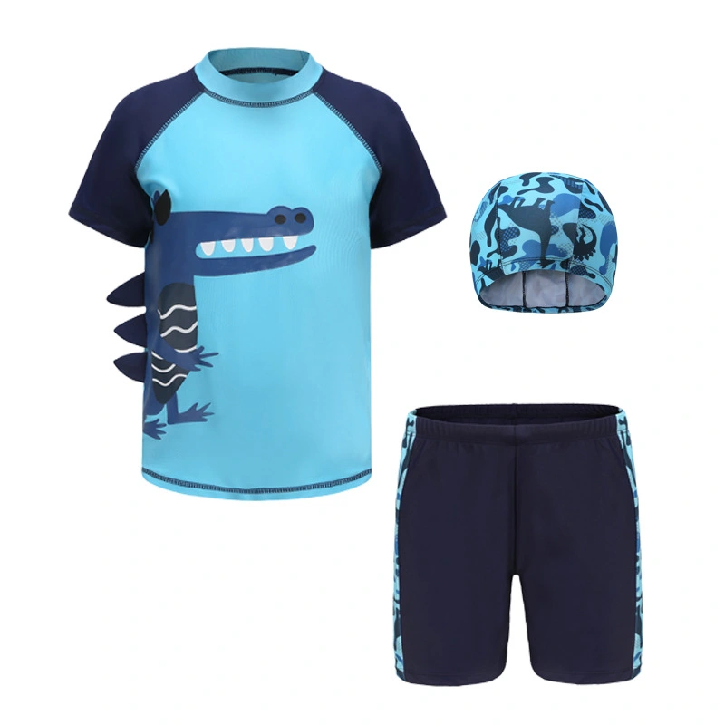 Boys' Rash Guard Set, 3 Piece Swimsuit Suit, Tops Swim Trunks Swim Cap