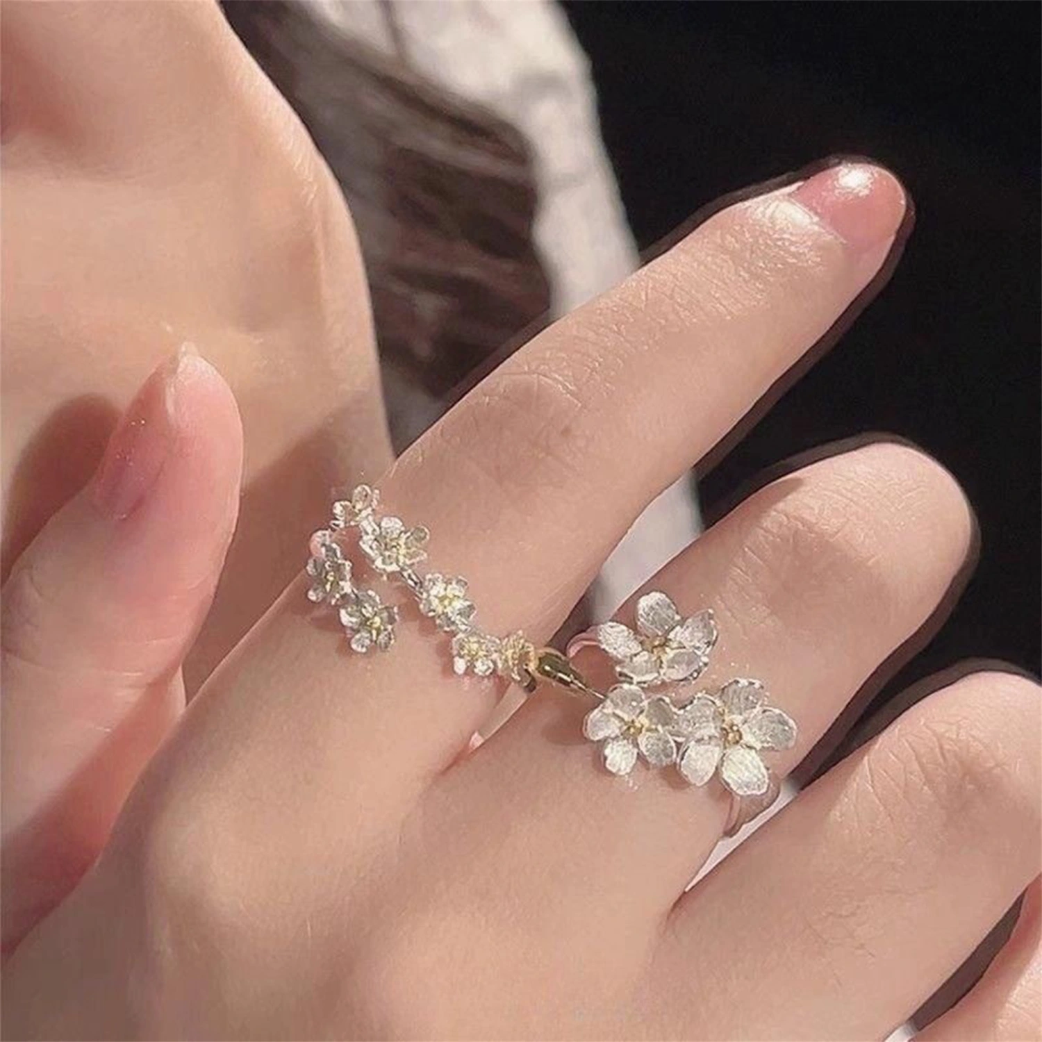 Women flower ring, Adjustable Ring Camellia Jewelry Birthday Gift
