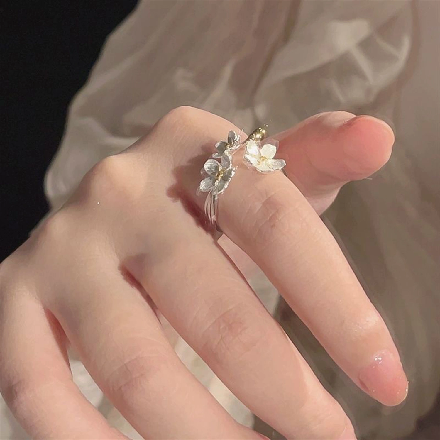 Women flower ring, Adjustable Ring Camellia Jewelry Birthday Gift