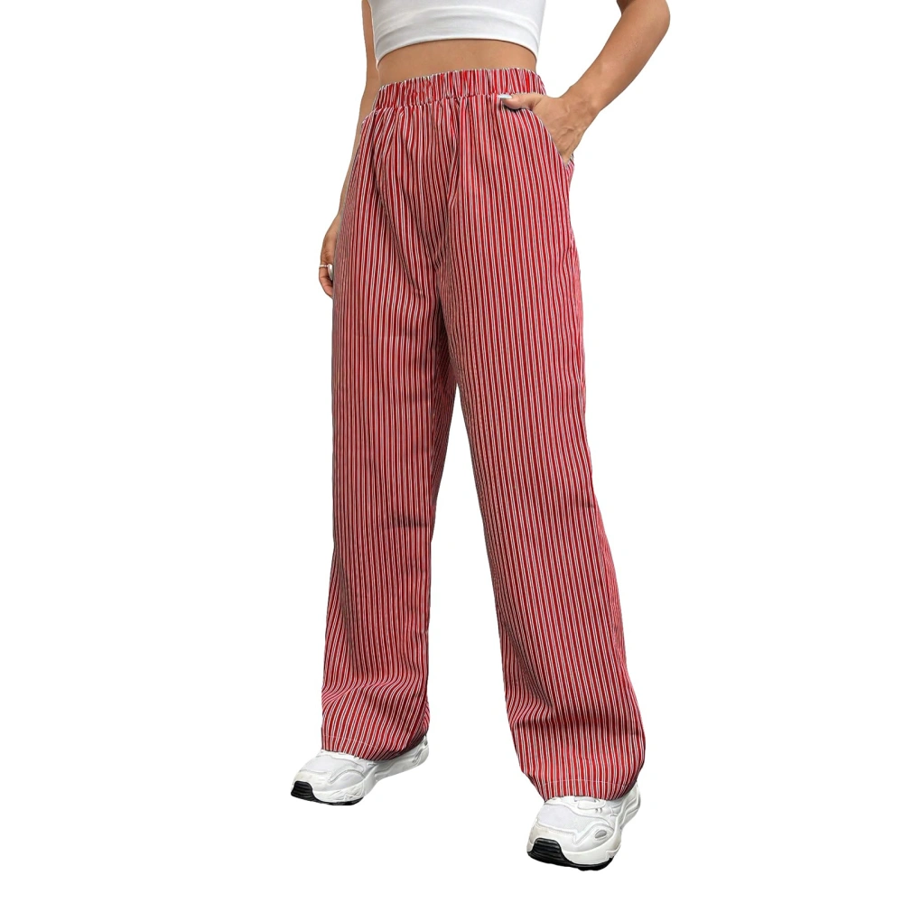 Women's Casual Wide Leg Pants Elastic Waist Stripes Print Lounge Pants