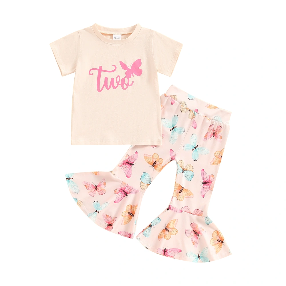 Girls Pants Sets Letter Print Tops Butterfly Print Flared Pants Sets