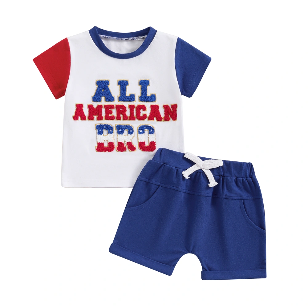 Boy Shorts Sets Short Sleeve Letter Embroidery Tops Solid Color Shorts