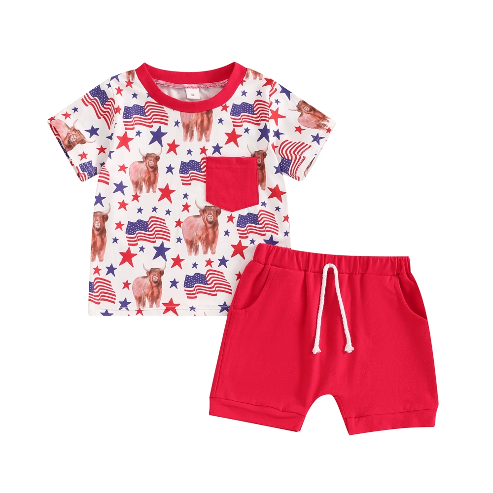 Baby Boys Shorts Set, Short Sleeve Cow Print T-shirt with Shorts