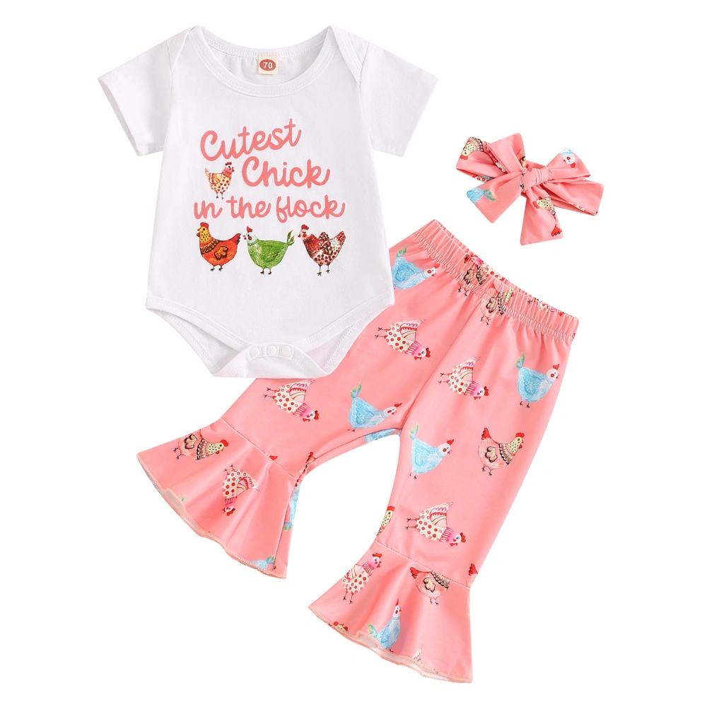 Baby Girl Summer Outfits Letter Chick Print Rompers Pants Headband