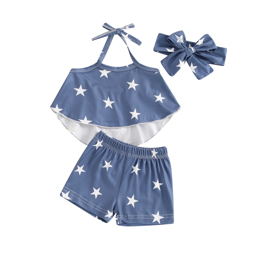 Baby Girl Patriotic Outfits Star Print Halter Tops and Shorts Headband