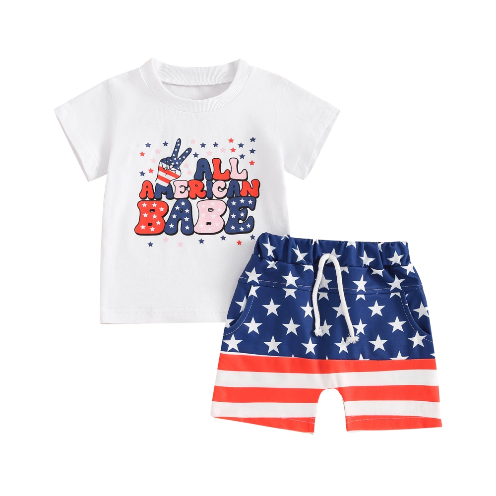 Boy 4th of July Outfit Gesture Print Short Sleeve Tops Stripe Shorts