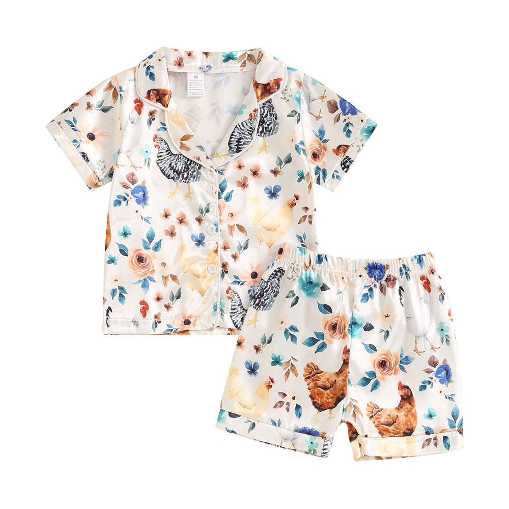 Baby Boy Summer Clothes Chicken Floral Print Shirt + Shorts Set