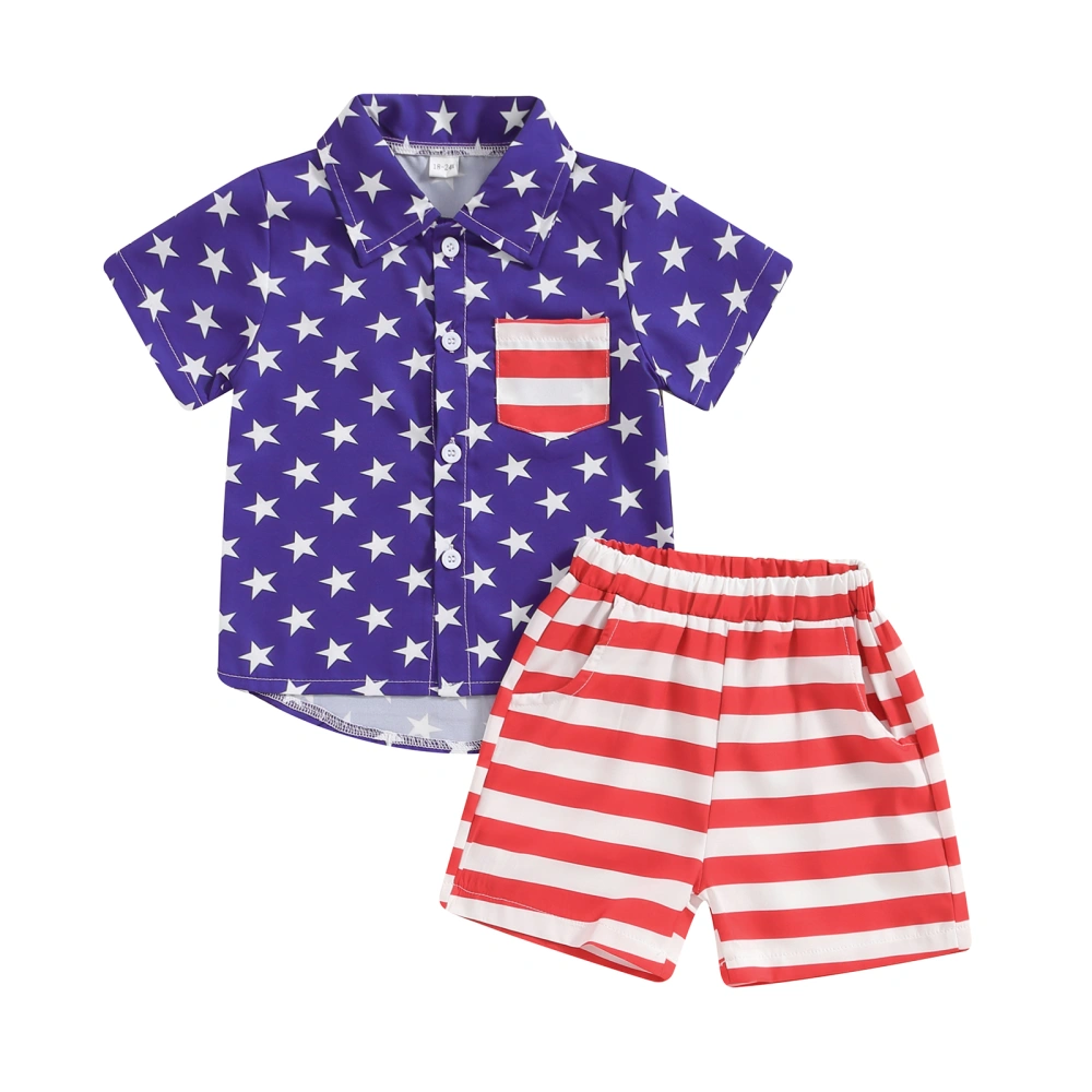 Little Boy 4th of July Outfit, Short Sleeve Tops Striped Shorts 