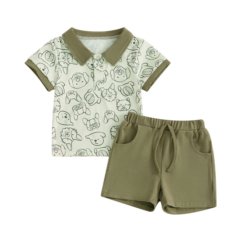 Boys Shorts Sets Short Sleeve Animal Print Shirt and Drawstring Shorts