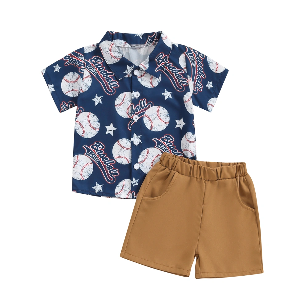 Baby Boy Summer Clothes Short Sleeve Baseball Print Shirt + Shorts Set