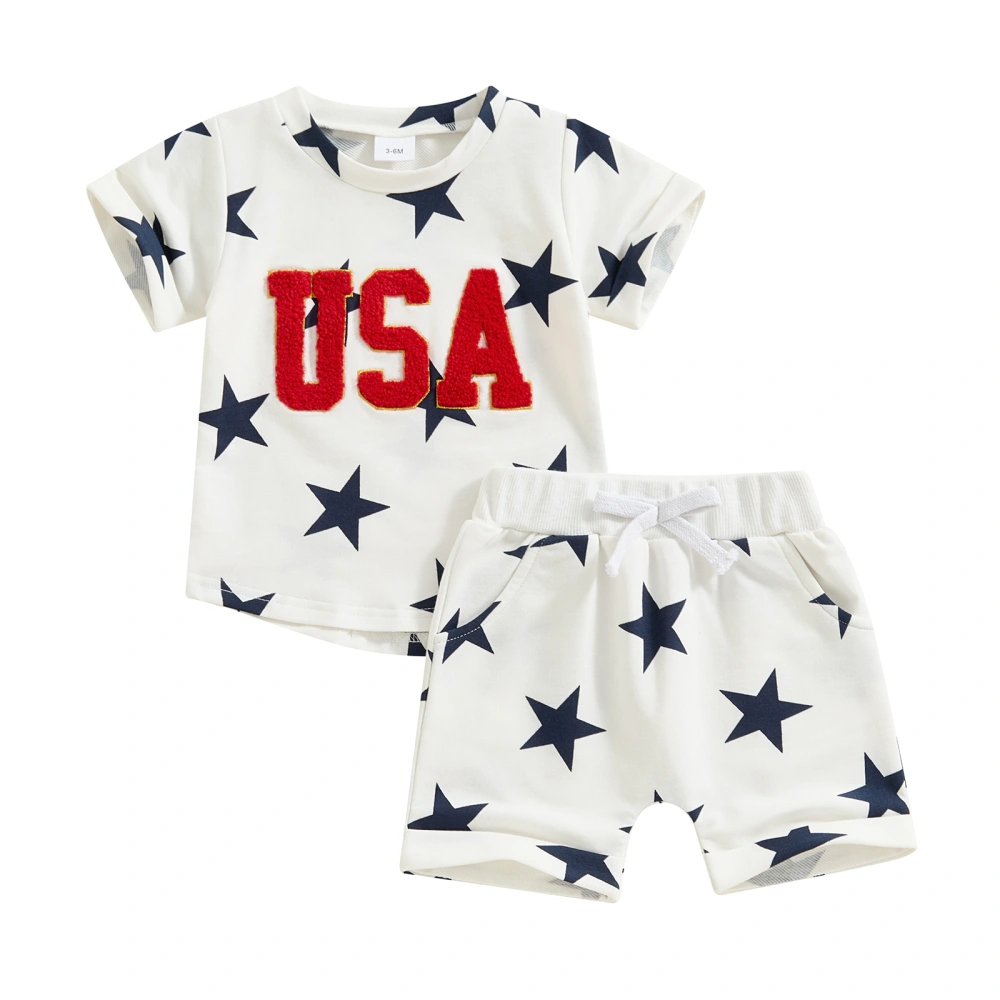 Baby Boys Shorts Set, Embroidery Letters T-shirt with Stars Shorts