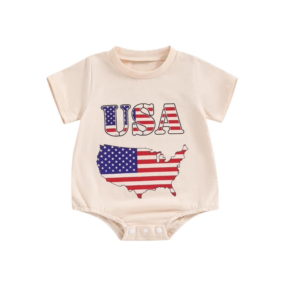 Baby 4th of July Romper Short Sleeve Round Neck Letter Print Bodysuit