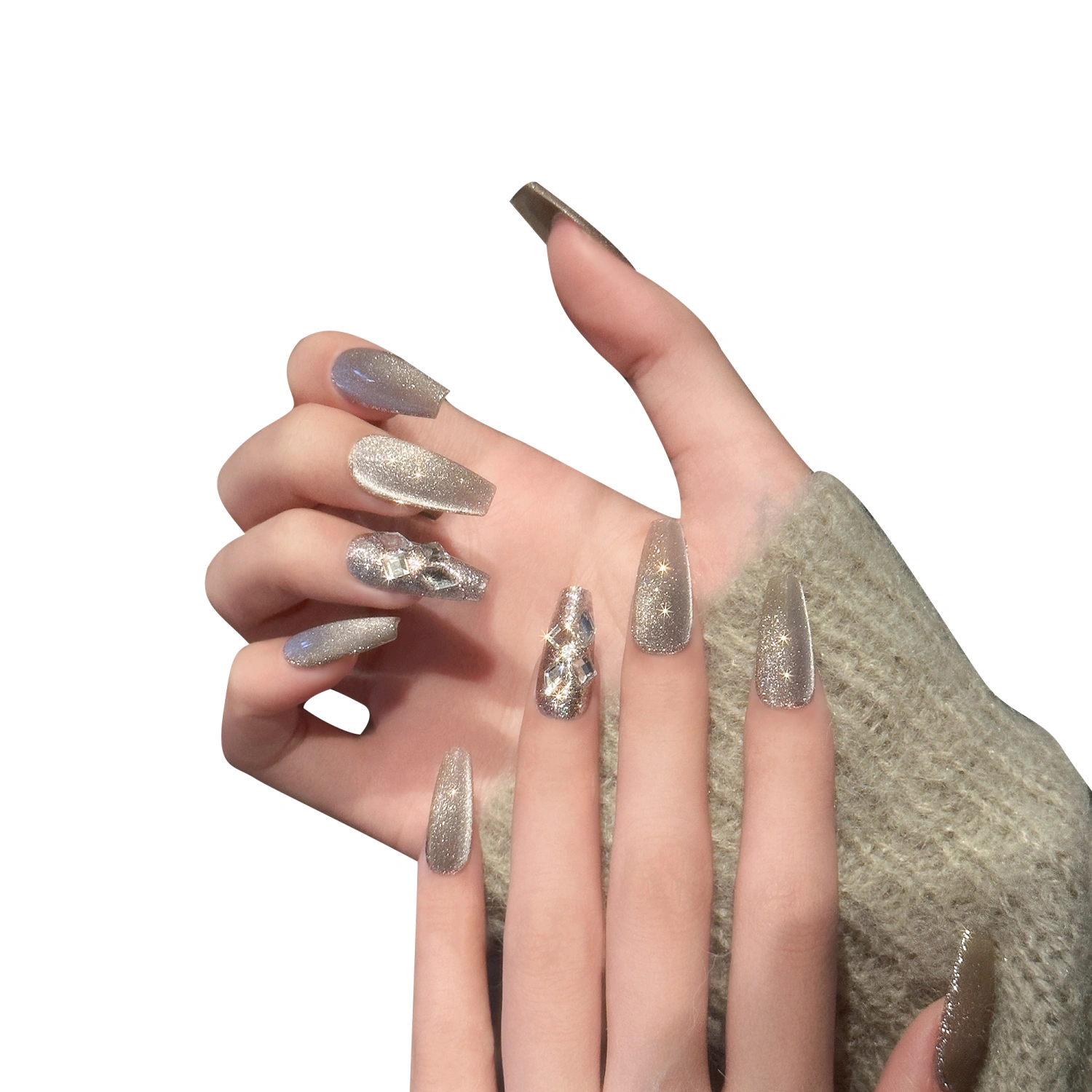 Sparkly Press on Nails Set Soft Rhinestone Stick on Fake Nails Artificial Nails