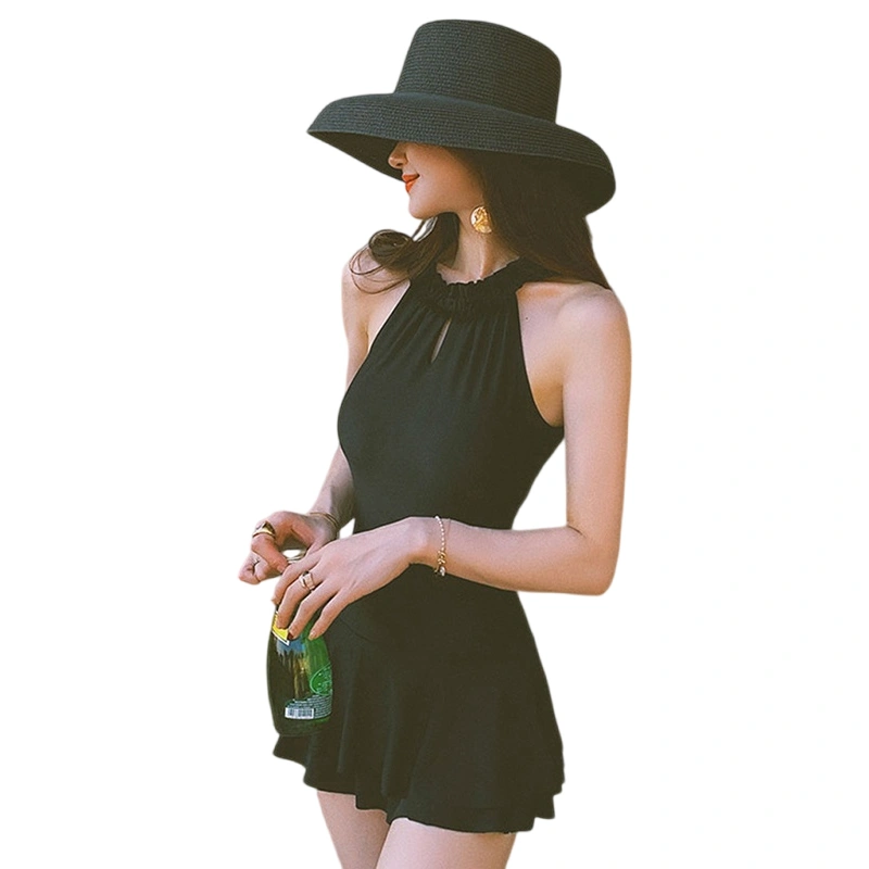 Women Swim Dress Sleeveless Backless Hollowed Solid Summer Beach Dress