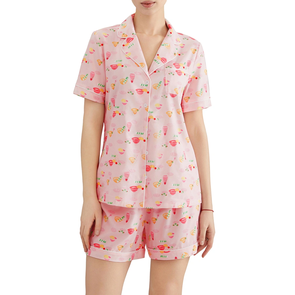 Women's Loungewear Set Cocktail Glass Short Sleeve Shirt Shorts