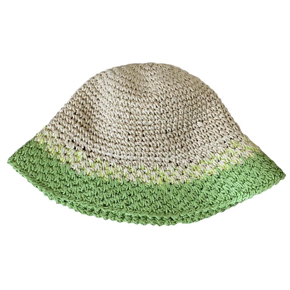 Women Straw Hat, Elegant Contrast Color Bucket Hat Summer Beach Cap