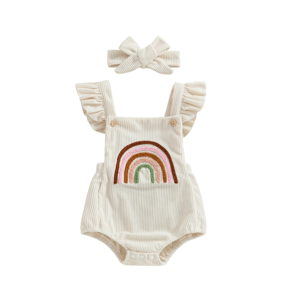 Baby Girls Rompers Fuzzy Rainbow Embroidery Clothes with Headband