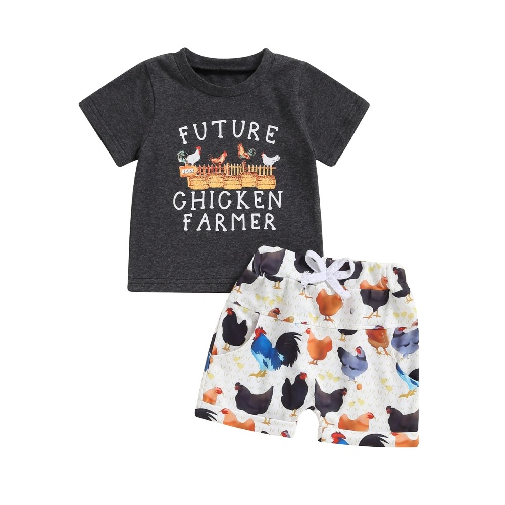 Baby Boys Shorts Set Short Sleeve Letters Print T-shirt Chicken Shorts