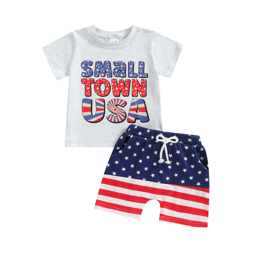 Boy 4th of July Outfit Letter Print Short Sleeve T-Shirt Star Shorts