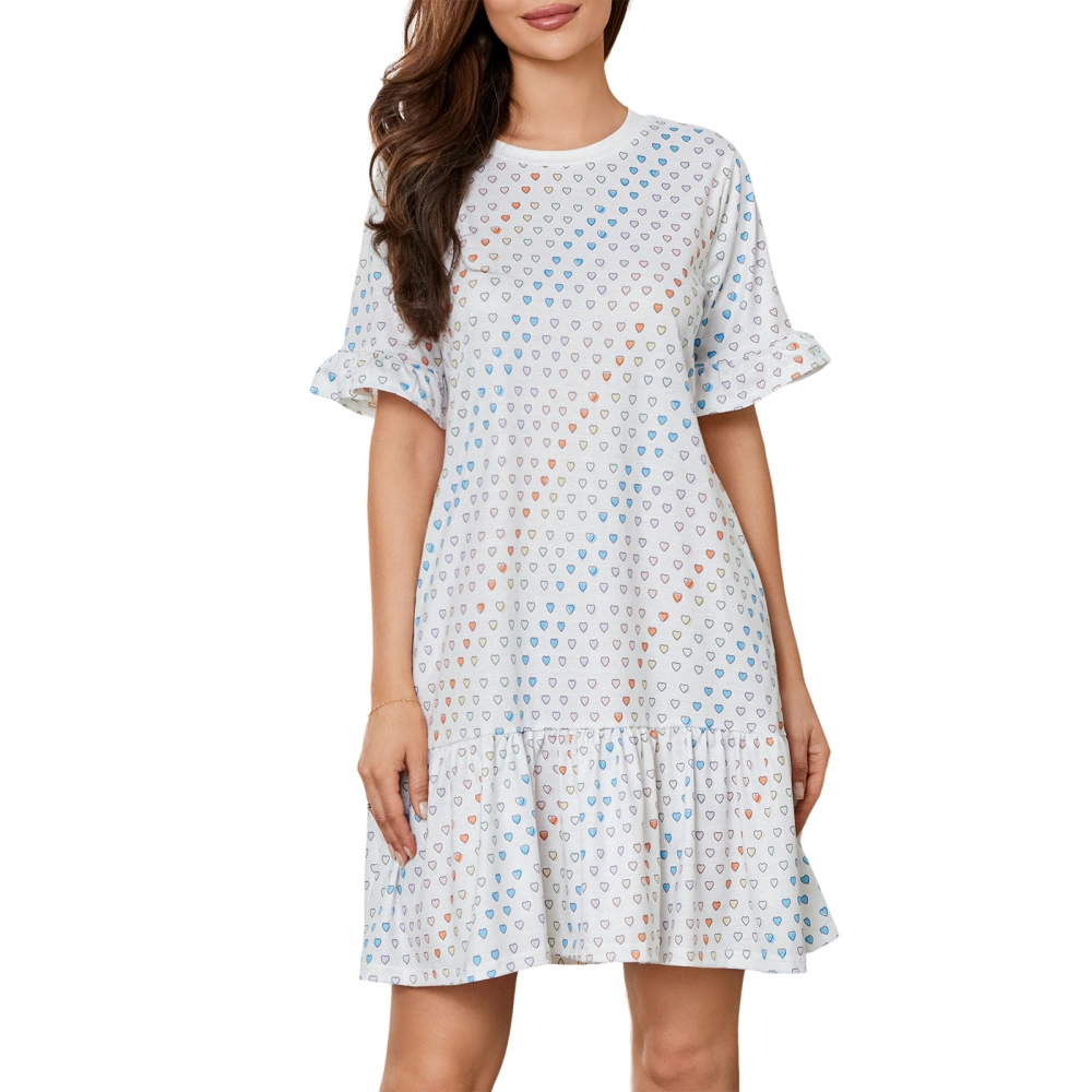 Mother and Daughter Pajamas Matching Summer Heart Print Nightgown 